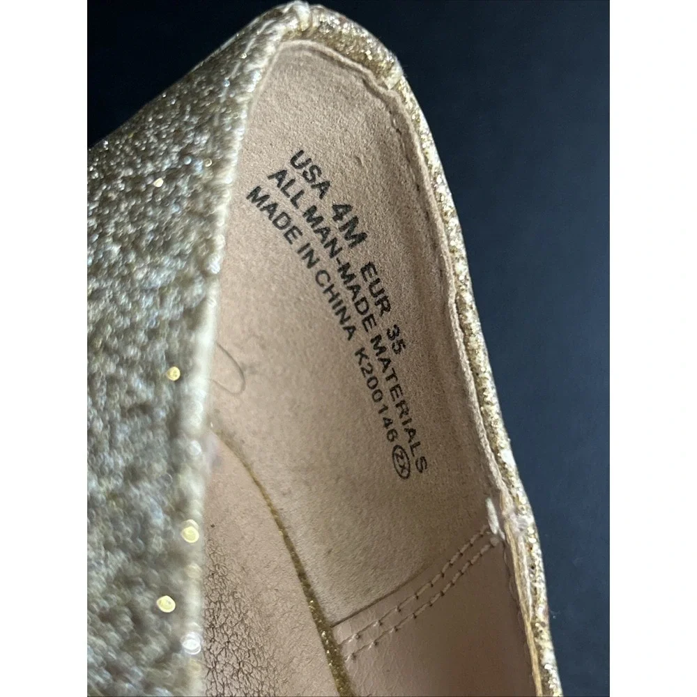 Girls Size‎ 4 Nina Gold Bling Shoes Wedding Dance Pageant Block Heel Rhinestone